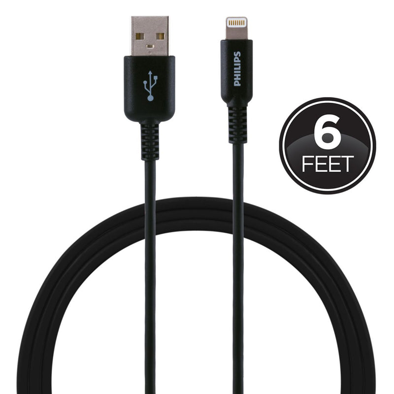 Philips Mifi Certified 6ft. USB-A Lightning Charging Cable, Black