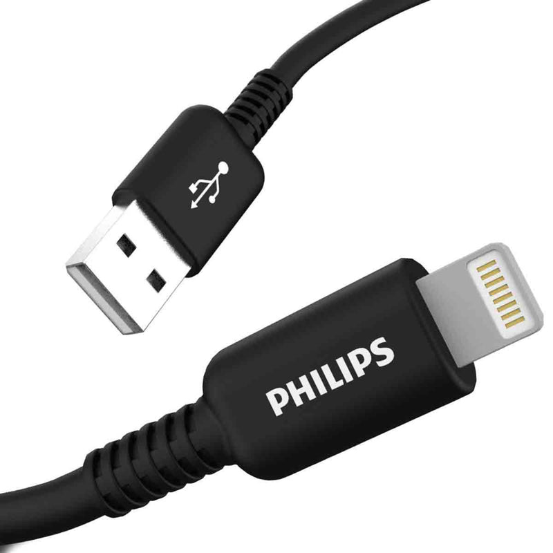 Philips Mifi Certified 6ft. USB-A Lightning Charging Cable, Black