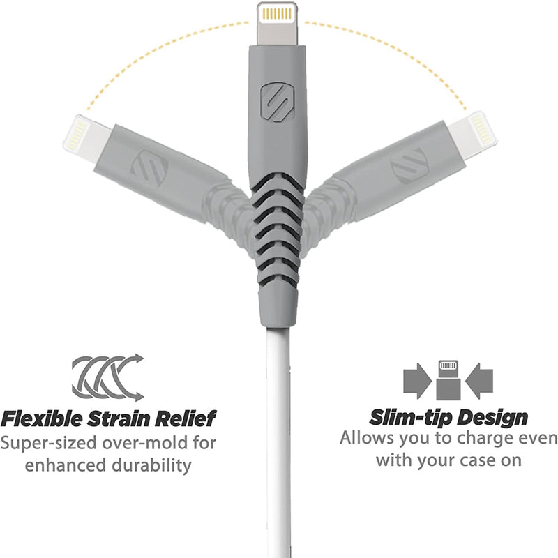 SCOSCHE Mifi Certified HDI310WT Strikeline HD USB-A to Lightning 10 Ft Cable - White