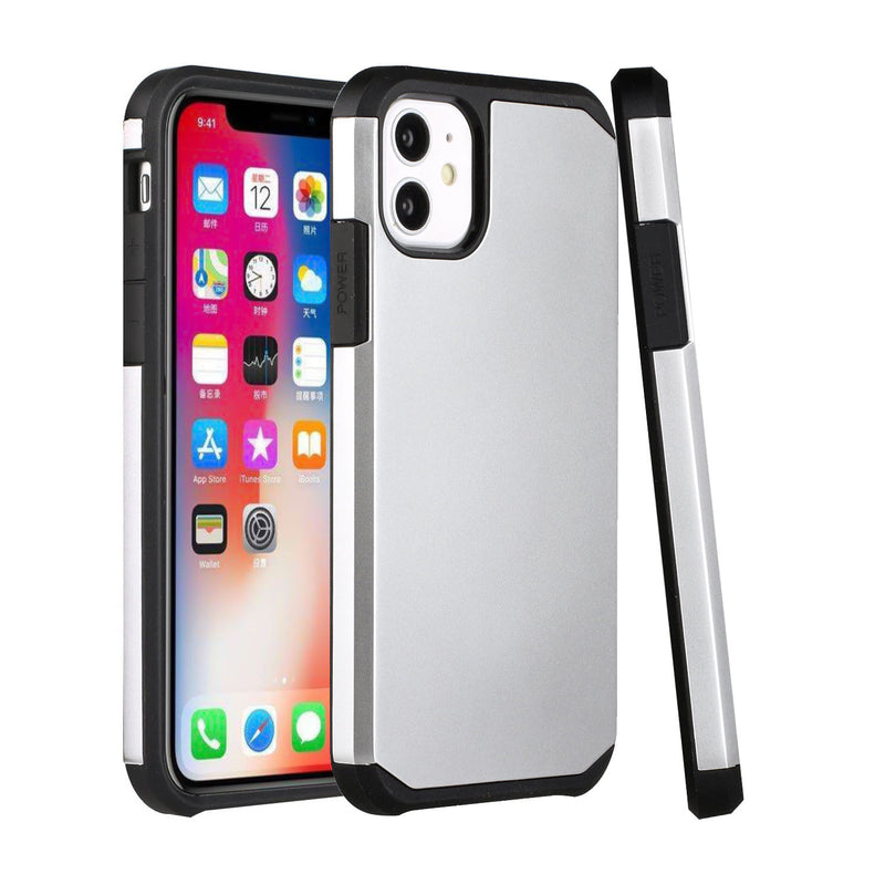 For iPhone 13 Pro Non-Rubberized Dual Layer Hybrid Case Cover - Silver/Black TPU