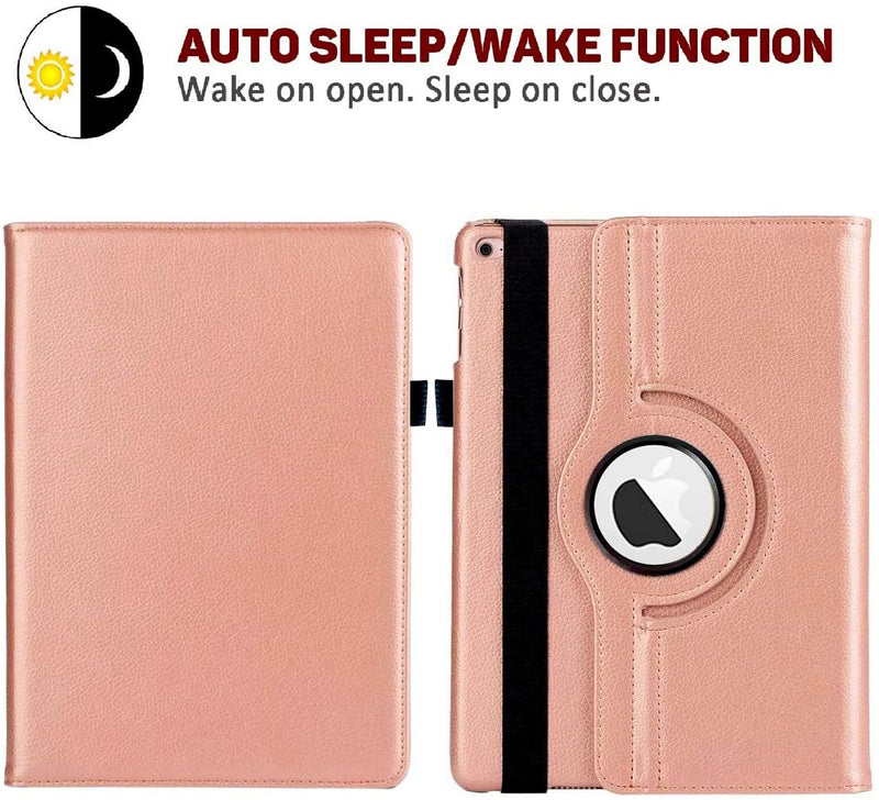 Rotating Case for Apple iPad 9th 8th 7th Gen 10.2 inch - 360 Degree Rotating Stand Protective Cover with Auto Sleep Wake for iPad 9.7 inch (6th Gen, 5th Gen) / iPad Air 2 / iPad Air - Rose Gold