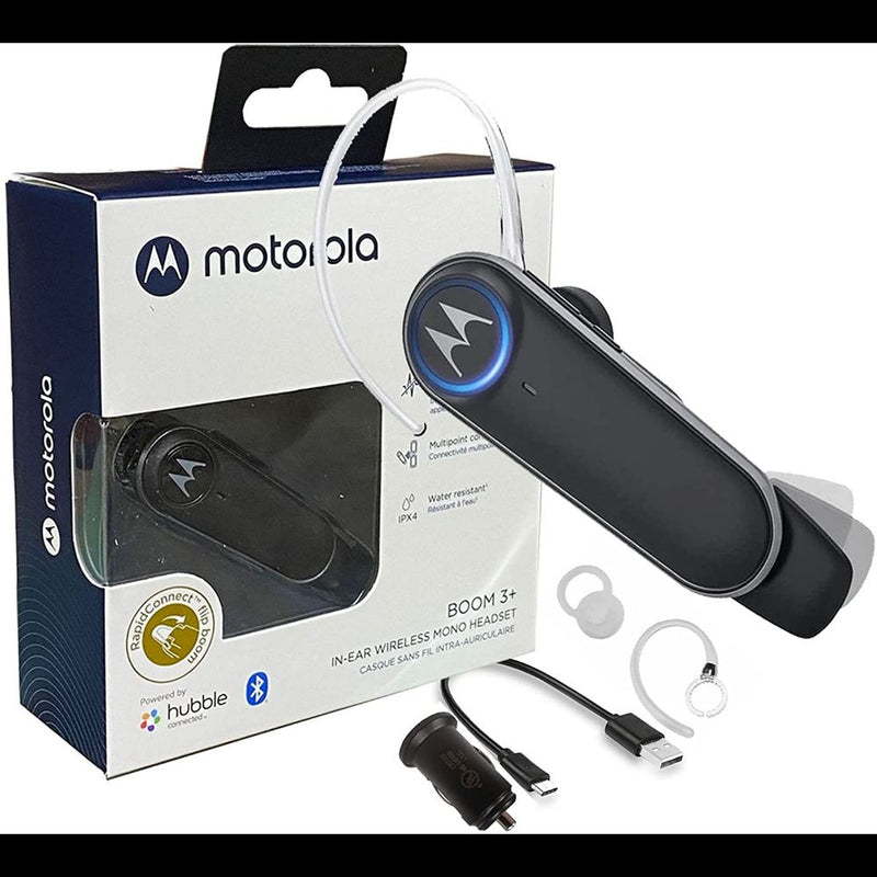 Motorola Boom 3PLUS HD Flip Bluetooth - Water Resistant Durable Wireless Headset - W/Car Adapter 2021 Model (Retail Packing)