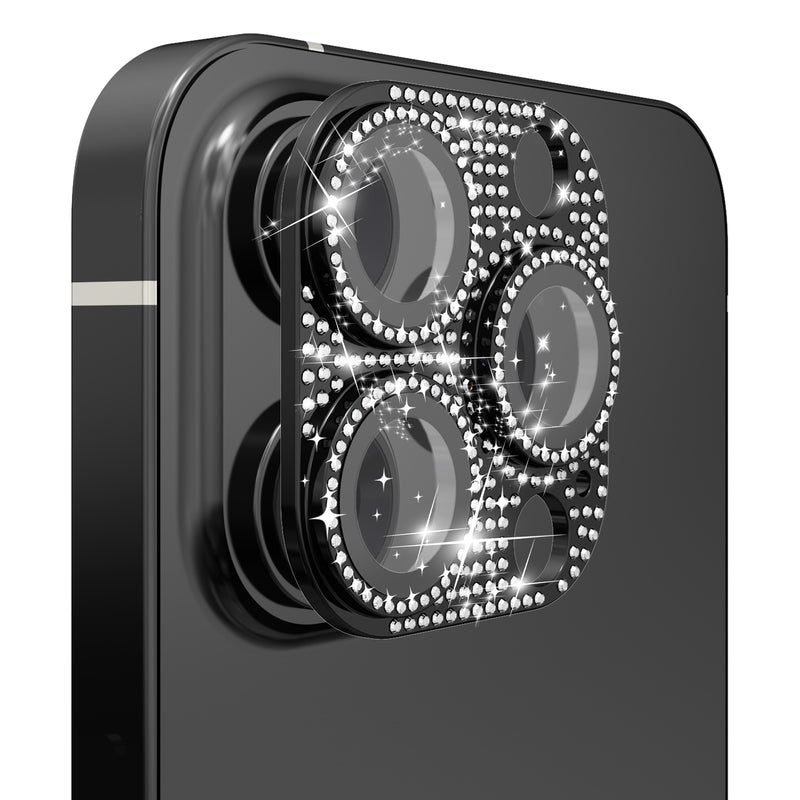 For Apple iPhone 13 Pro/13 Pro Max Diamond Bling Camera Lens Full Tempered Glass - Black