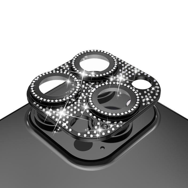 For Apple iPhone 13 Pro/13 Pro Max Diamond Bling Camera Lens Full Tempered Glass - Black