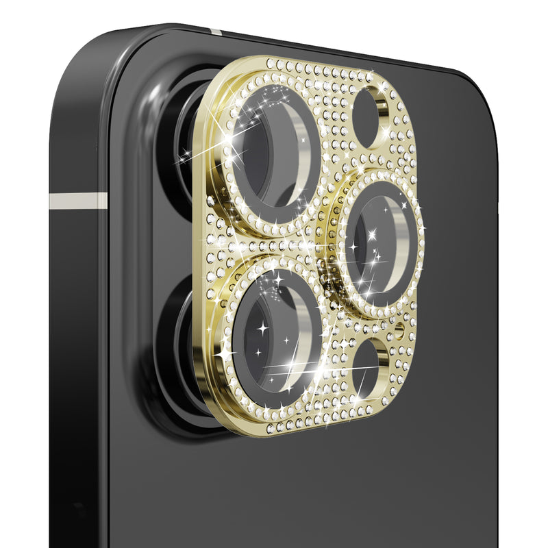 For Apple iPhone 13 Pro/13 Pro Max Diamond Bling Camera Lens Full Tempered Glass - Gold