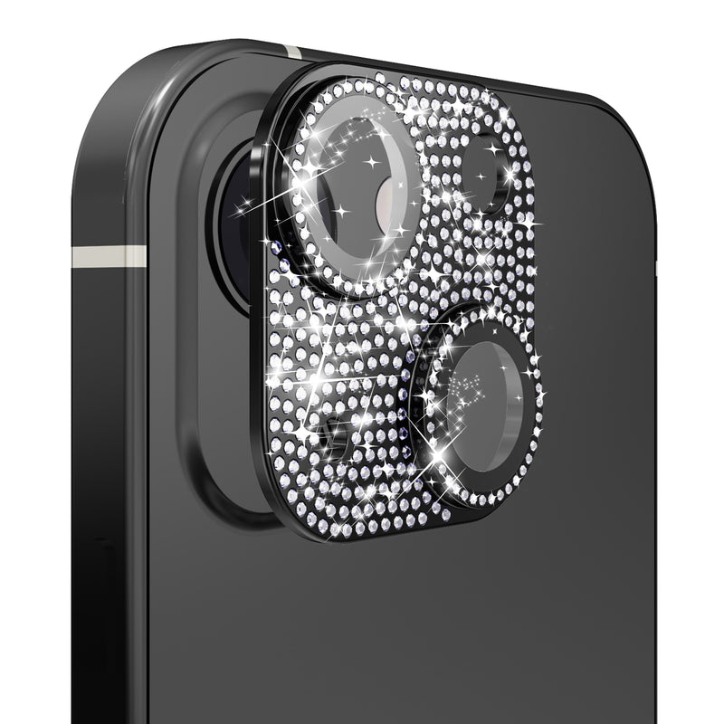 For Apple iPhone 13/13 Mini Diamond Bling Camera Lens Full Tempered Glass - Black