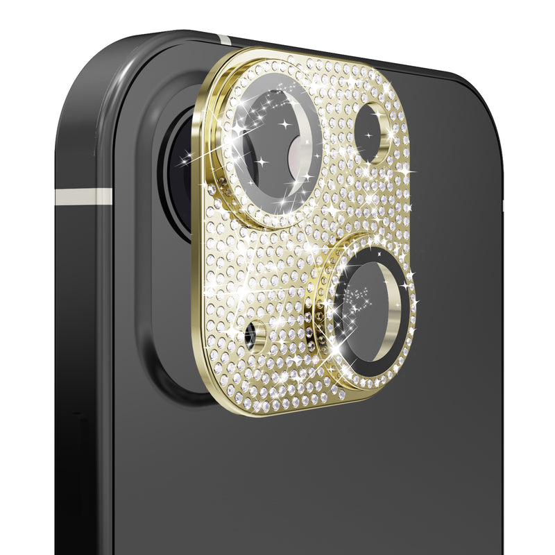 For Apple iPhone 13/13 Mini Diamond Bling Camera Lens Full Tempered Glass - Gold