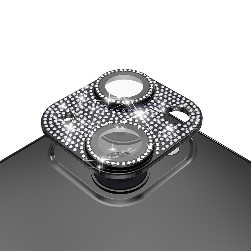 For Apple iPhone 14 6.1"/iPhone 14 Plus 6.7" Diamond Bling Camera Lens Full Tempered Glass - Black