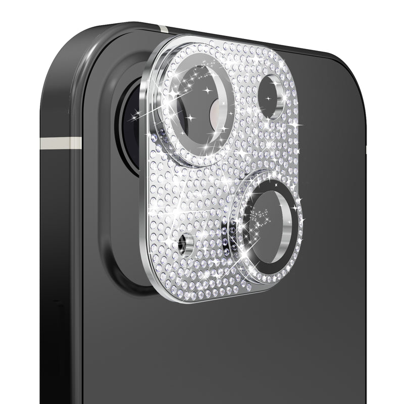 For Apple iPhone 14 6.1"/iPhone 14 Plus 6.7" Diamond Bling Camera Lens Full Tempered Glass - Silver