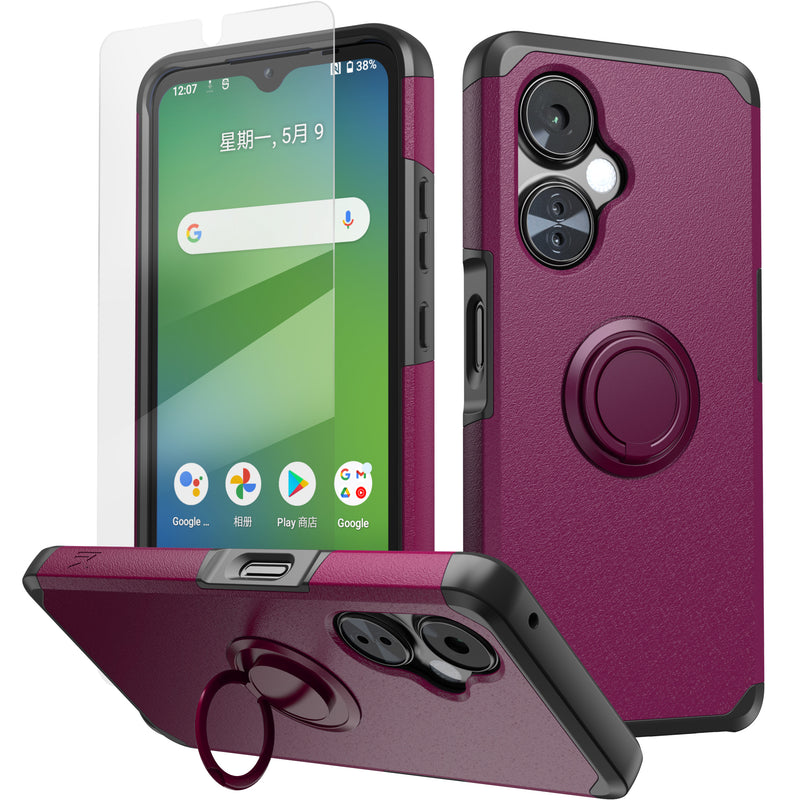 For OnePlus Nord N30 5G Tough Hybrid With Ring Stand + Tempered Glass - Dark Purple