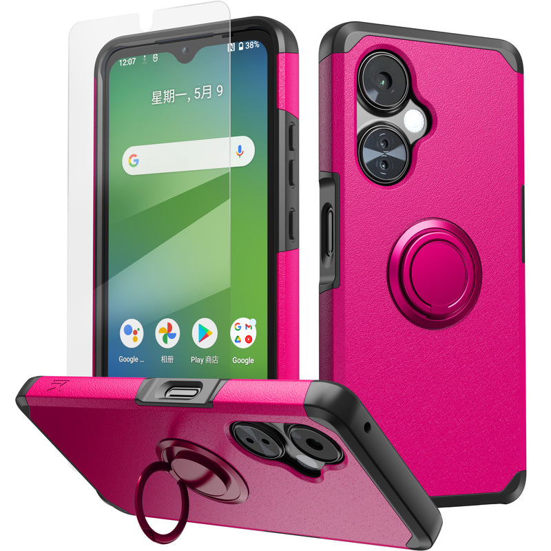 For OnePlus Nord N30 5G Tough Hybrid With Ring Stand + Tempered Glass - Hot Pink