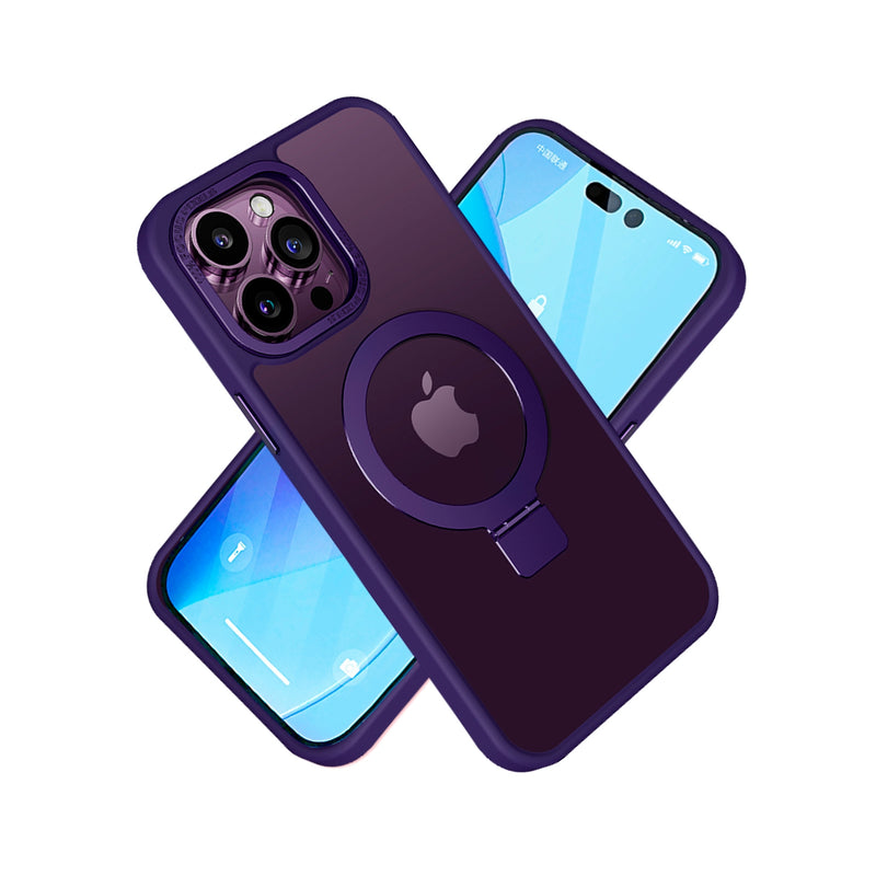 For iPhone 14 Plus 6.7" Metal Surrounded Ring Stand Hybrid Case Cover - Purple