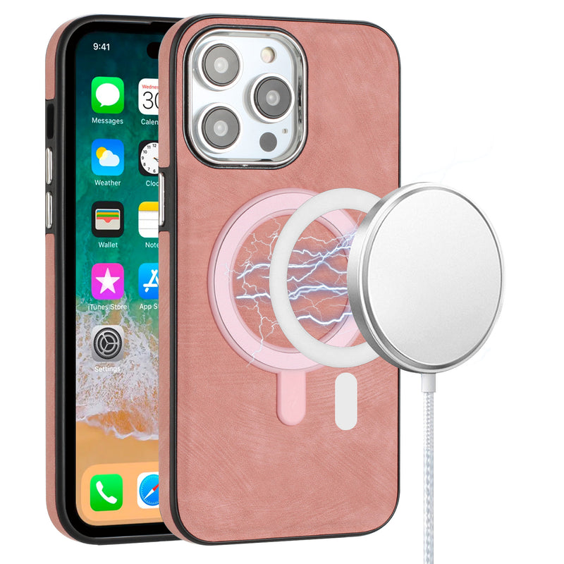 For iPhone 12 & iPhone 12 Pro Fashion PU Vegan Chrome Edged Case Cover - Pink