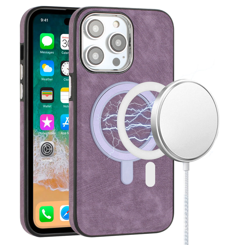 For iPhone 14 PRO MAX 6.7" Fashion PU Vegan Chrome Edged Case Cover - Purple