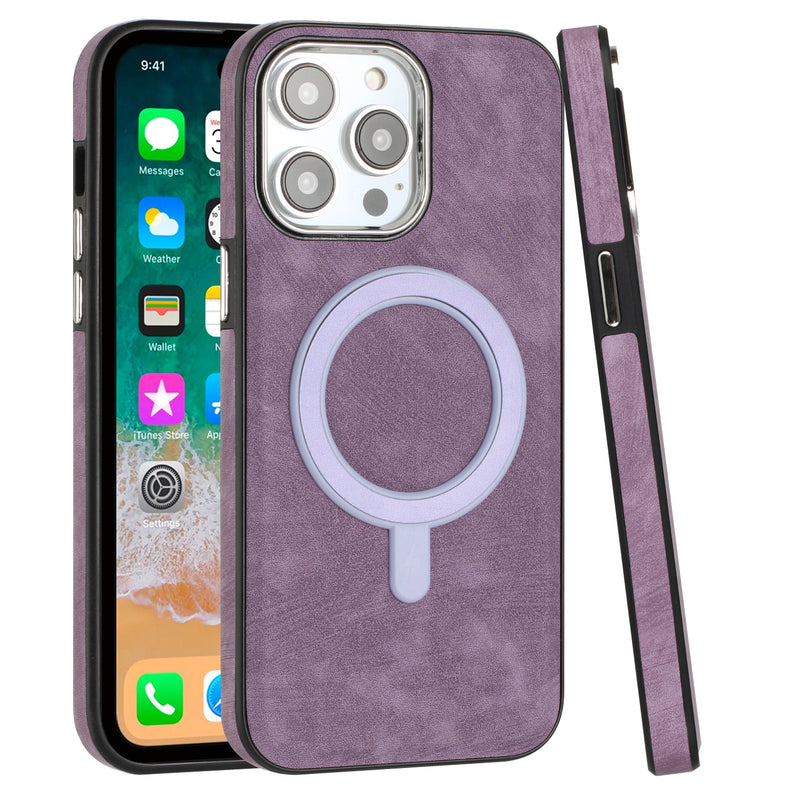 For iPhone 12 & iPhone 12 Pro Fashion PU Vegan Chrome Edged Case Cover - Purple
