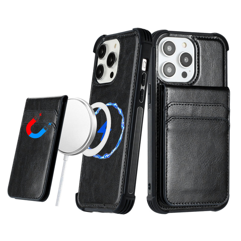 For iPhone 14 6.1" Magnetic Wallet With Independent Detachable Card Holder - Black