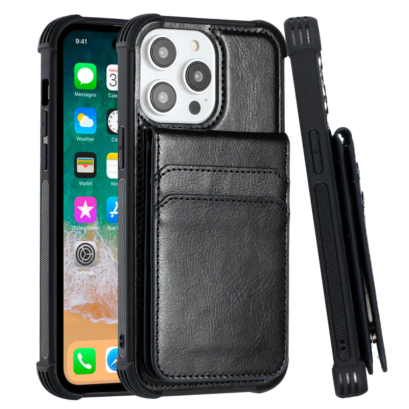 For iPhone 14 6.1" Magnetic Wallet With Independent Detachable Card Holder - Black