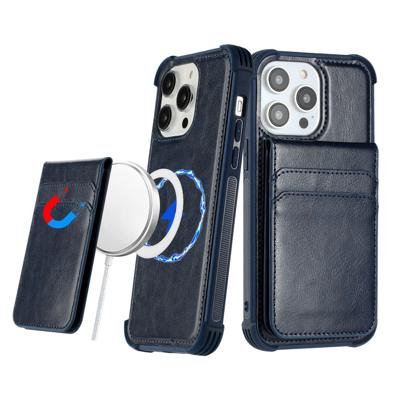 For iPhone 14 6.1" Magnetic Wallet With Independent Detachable Card Holder - Blue