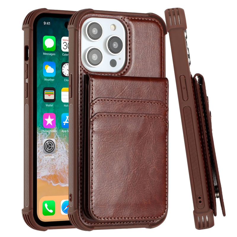 For iPhone 14 6.1" Magnetic Wallet With Independent Detachable Card Holder - Brown