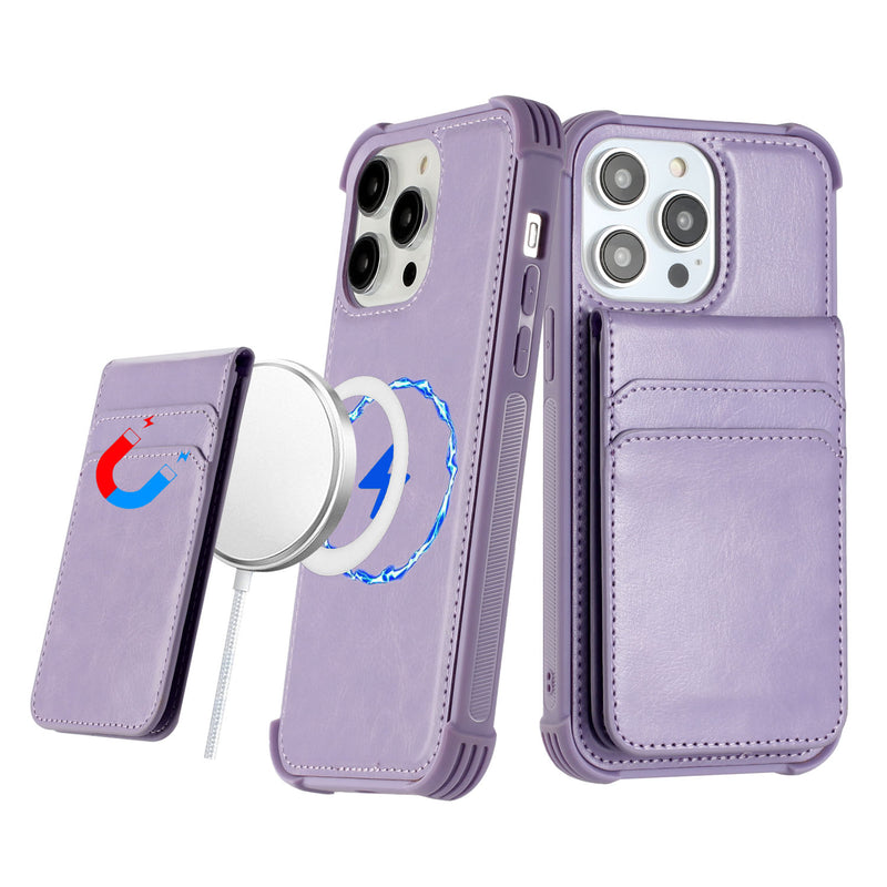 For iPhone 14 6.1" Magnetic Wallet With Independent Detachable Card Holder - Light Purple