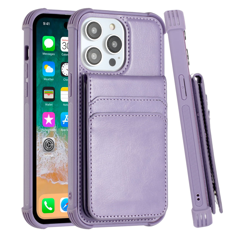 For iPhone 14 6.1" Magnetic Wallet With Independent Detachable Card Holder - Light Purple