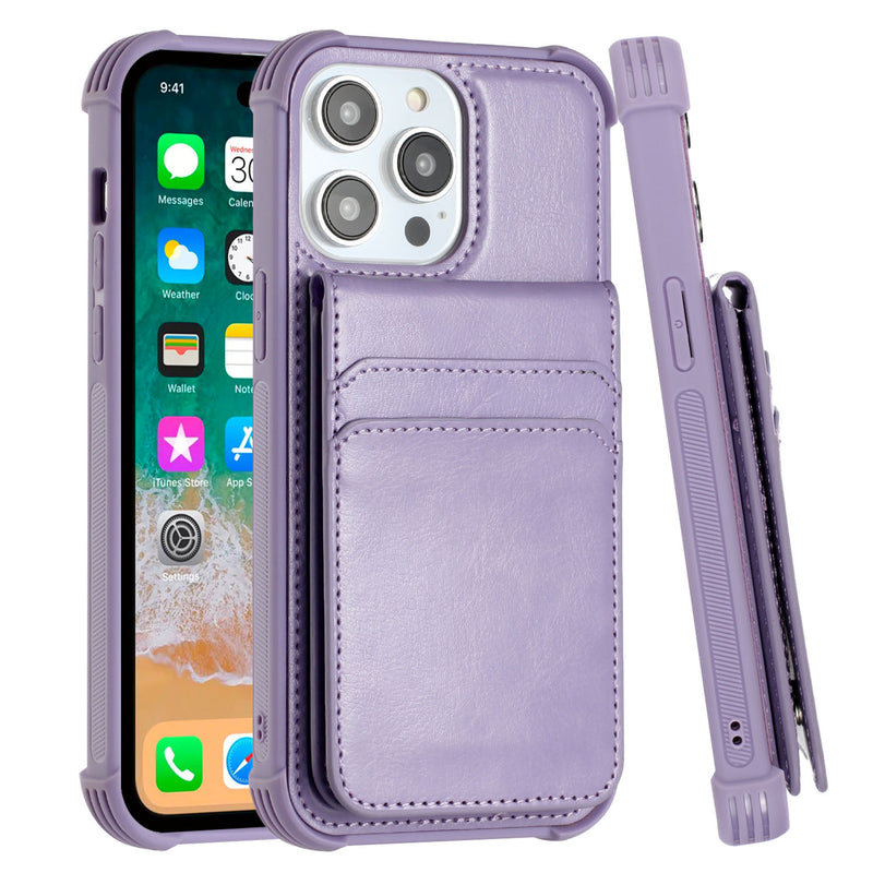 For iPhone 14 Plus 6.7" Magnetic Wallet With Independent Detachable Card Holder - Light Purple