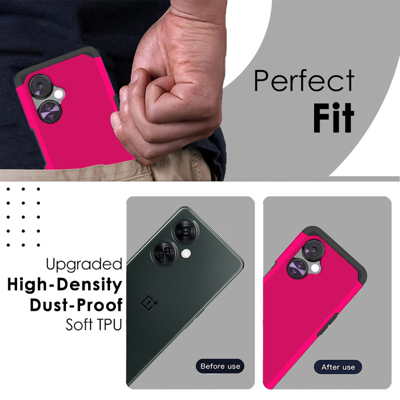 For OnePlus Nord N30 5G Tough Hybrid With Ring Stand + Tempered Glass - Hot Pink