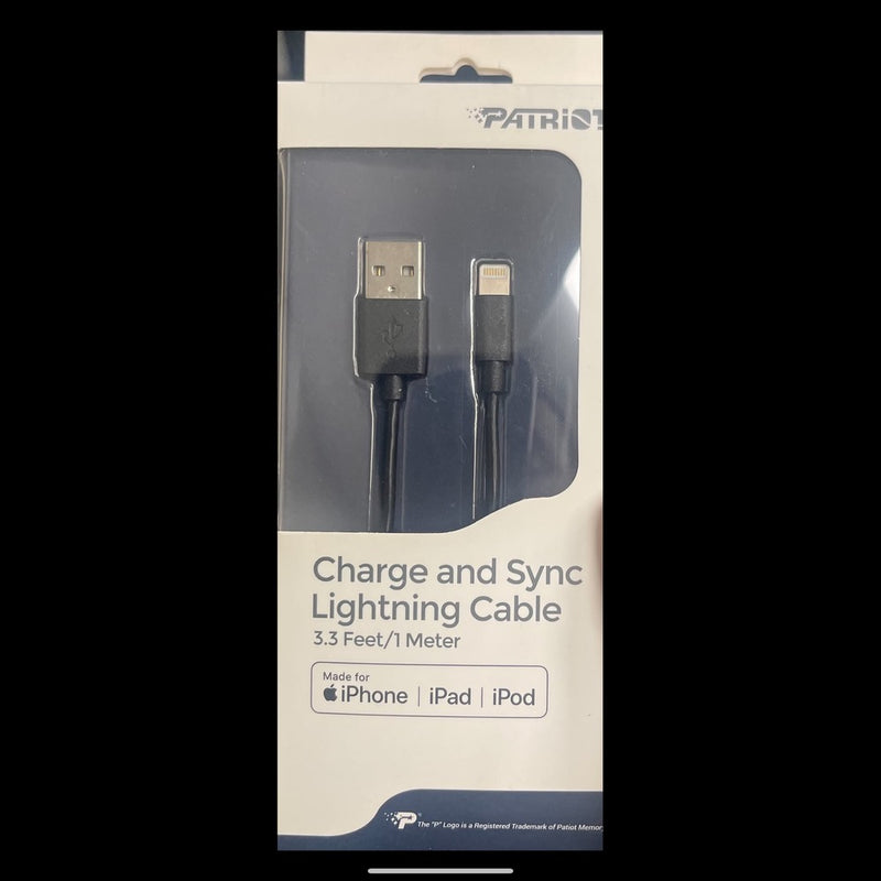 PATRIOT CHARGE AND SYNC MIFI CERTIFIED LIGHTNING CABLE 3.3 FEET - BLACK