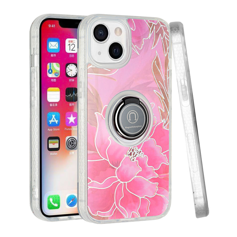 For iPhone 13 Pro Max AMAZE Floral IMD Hybrid with Magnetic Ring Stand Case Cover - B