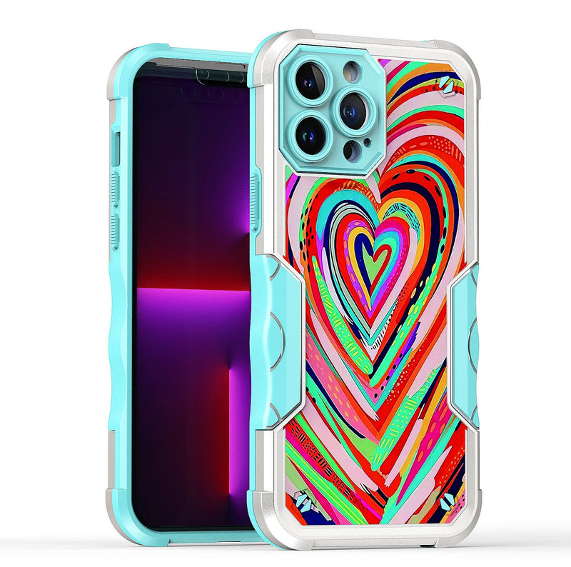 For Apple iPhone 14 PRO 6.1" Attractive Design Shockproof Hybrid Case Cover - B