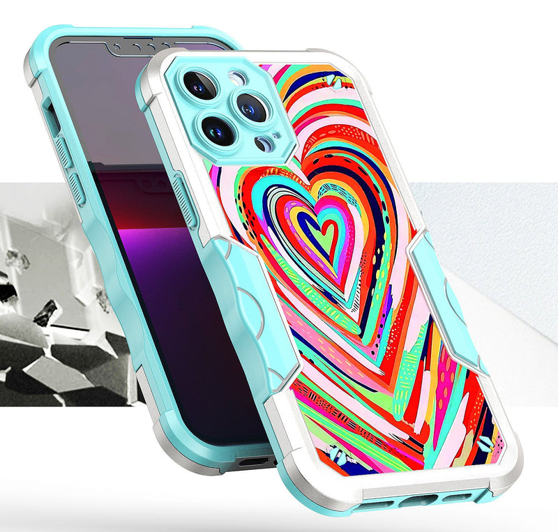 For Apple iPhone 14 PRO 6.1" Attractive Design Shockproof Hybrid Case Cover - B