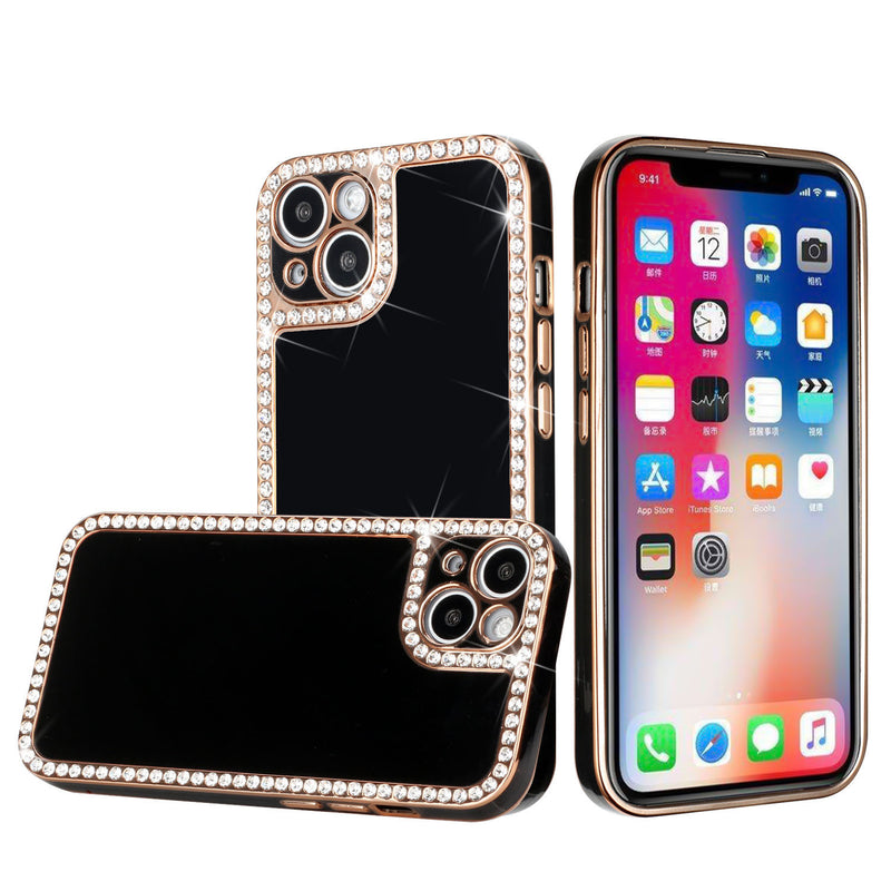For iPhone 13 Pro Chrome Big Diamond All Around TPU Case Cover - Black