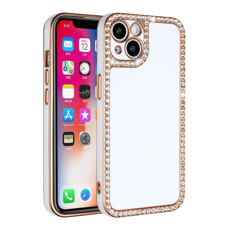 For iPhone 13 Pro Chrome Big Diamond All Around TPU Case Cover - White