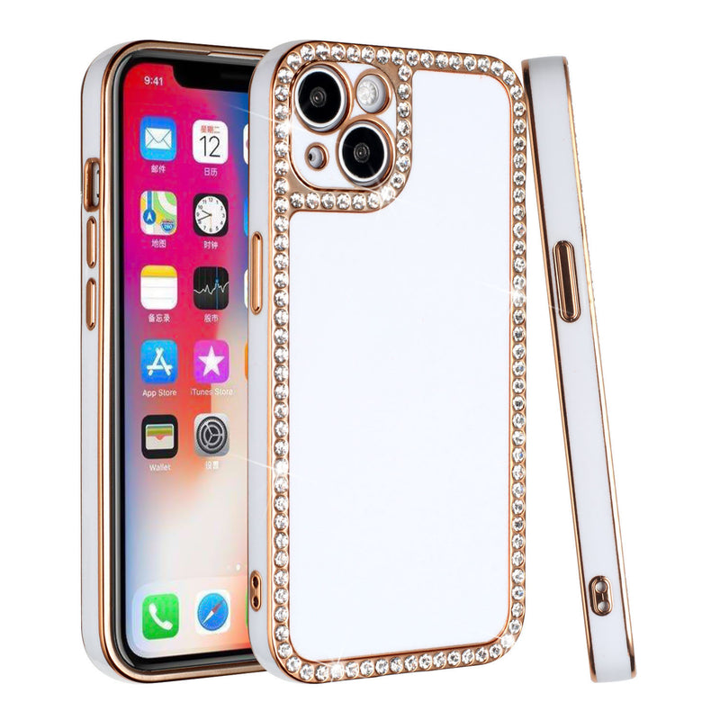 For iPhone 13 Pro Chrome Big Diamond All Around TPU Case Cover - White