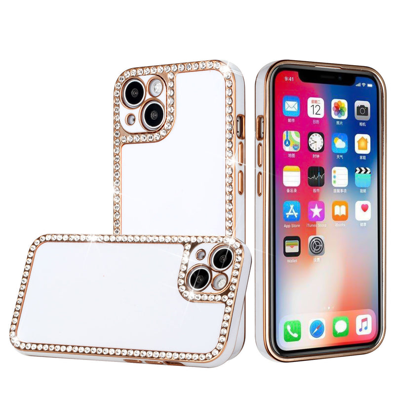 For iPhone 13 Pro Chrome Big Diamond All Around TPU Case Cover - White