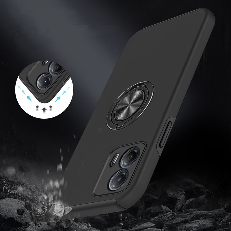 For Motorola MOT G 5G 2023 CHIEF Oil Painted Magnetic Ring Stand Hybrid Case Cover - Black