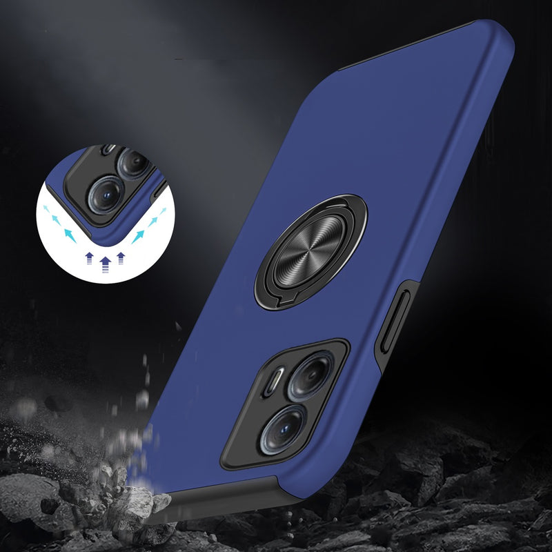 For Motorola MOT G 5G 2023 CHIEF Oil Painted Magnetic Ring Stand Hybrid Case Cover - Dark Blue