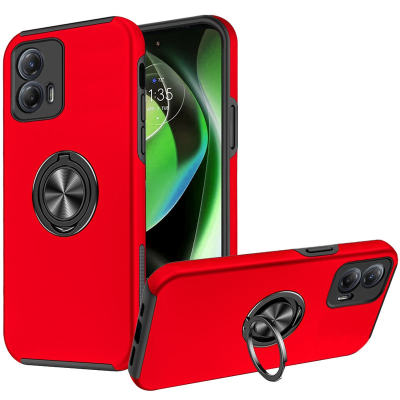 For Motorola MOT G 5G 2023 CHIEF Oil Painted Magnetic Ring Stand Hybrid Case Cover - Red