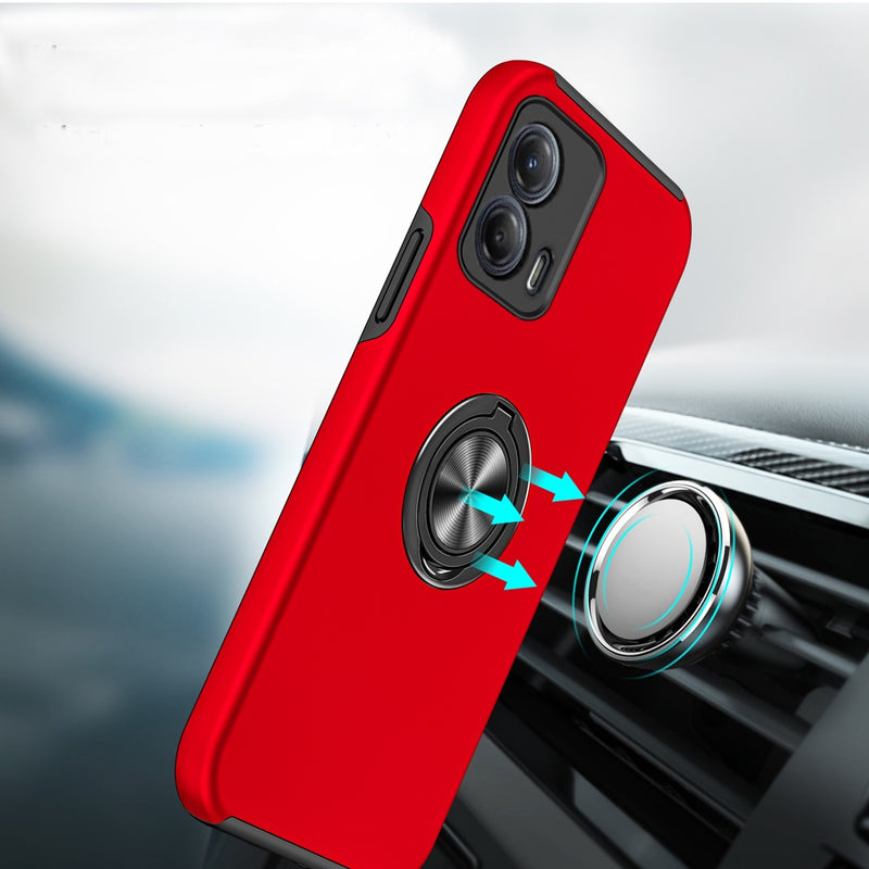 For Motorola MOT G 5G 2023 CHIEF Oil Painted Magnetic Ring Stand Hybrid Case Cover - Red