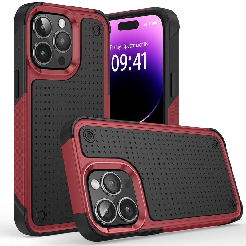 For Apple iPhone 14 PRO MAX 6.7" DOT Thick Beautiful Hybrid Case Cover - Black/Red