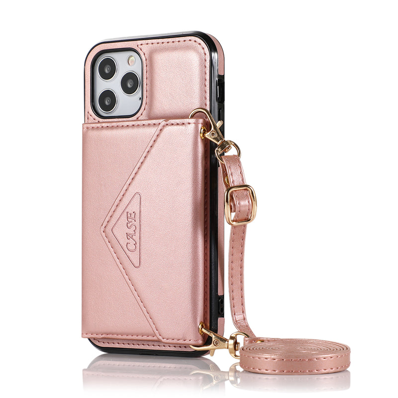 For iPhone 13 Pro Max ELEGANT Wallet Case ID Money Holder Case Cover - Rose Gold