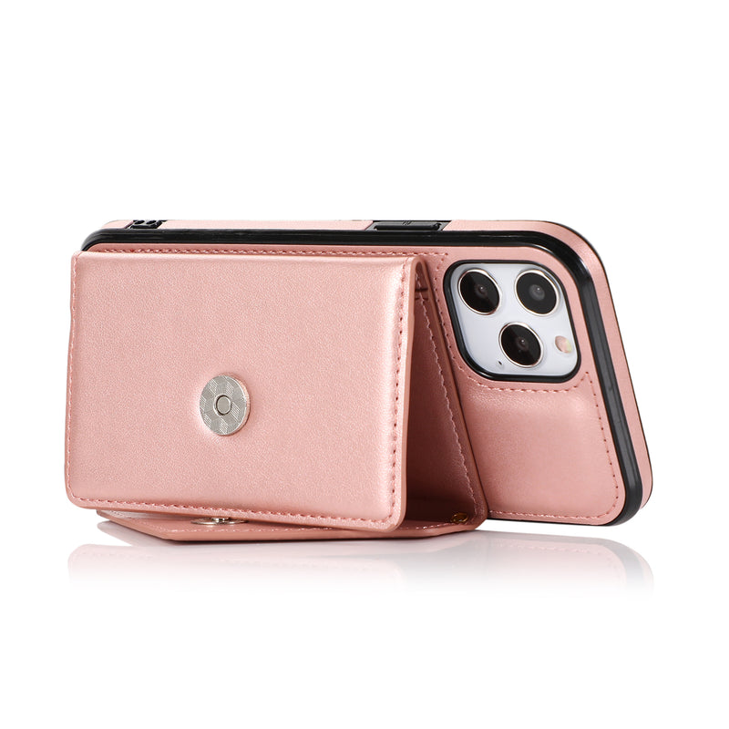 For iPhone 12 Pro Max 6.7 ELEGANT Wallet Case ID Money Holder Case Cover - Rose Gold