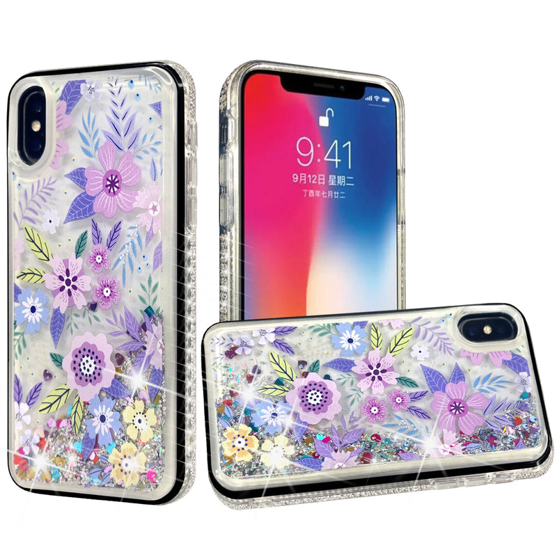 For iPhone 13 Pro Quicksand Diamond Bumper Hybrid Case Cover - Colorful Flower Arrangement
