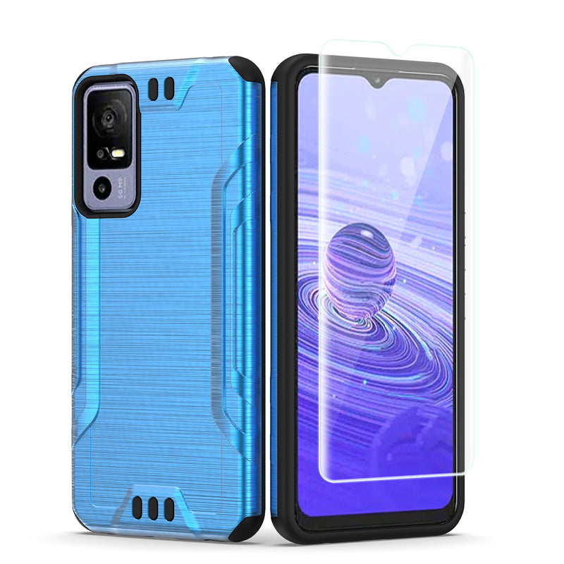 For TCL 40 XE 5G Strong Tough Metallic Design Hybrid + Tempered Glass - Blue