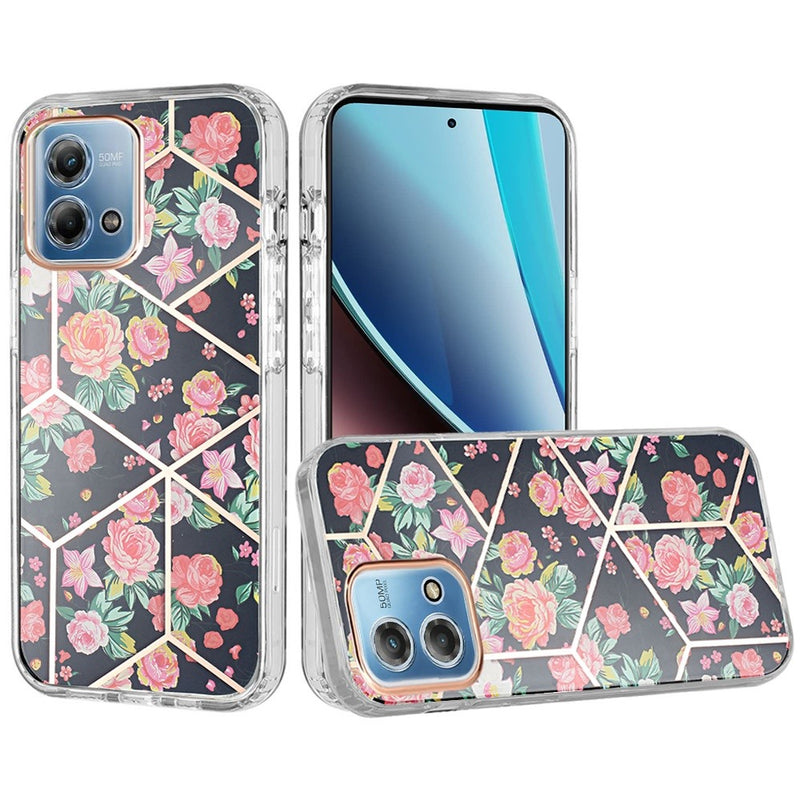 For Motorola G Stylus 5G 2023 Floral IMD Chrome Design Shockproof Hybrid Case Cover - Foral C