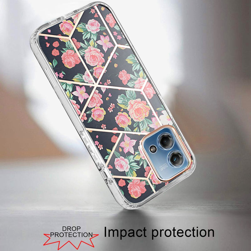 For Motorola G Stylus 5G 2023 Floral IMD Chrome Design Shockproof Hybrid Case Cover - Foral C