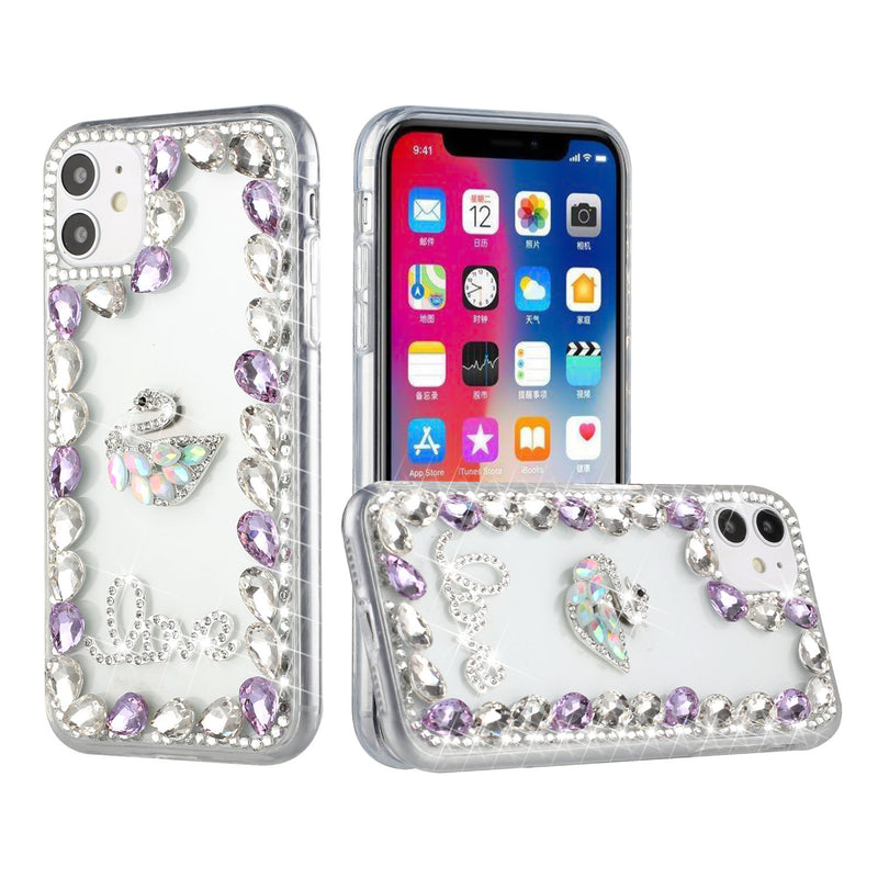 For iPhone 13 6.1 Full Diamond with Ornaments Hard TPU Case Cover - Purple Love Bird