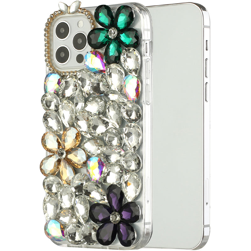 For iPhone 13 6.1 Full Diamond with Ornaments Hard TPU Case Cover - Dark Green/Gold/Dark Purple