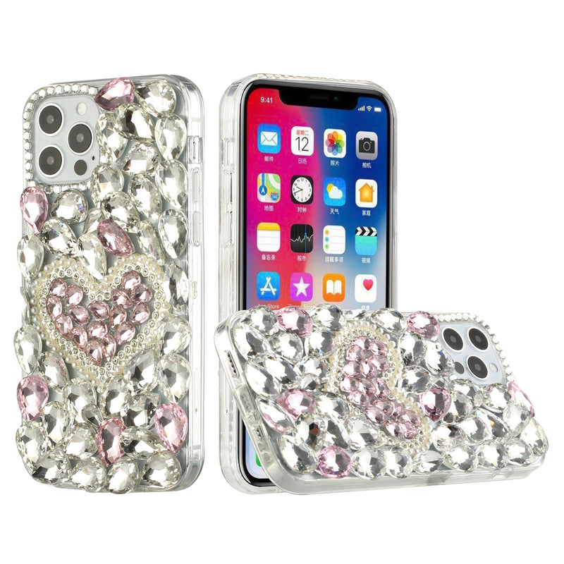 For Motorola G Stylus 5G 2023 Full Diamond with Ornaments Hard TPU Case Cover - Hearty Pink Pearl Heart