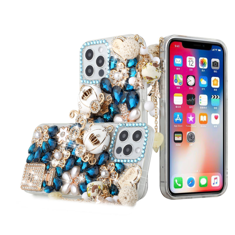 For iPhone 13 6.1 Full Diamond with Ornaments Case Cover - Ultimate Multi Ornament Blue